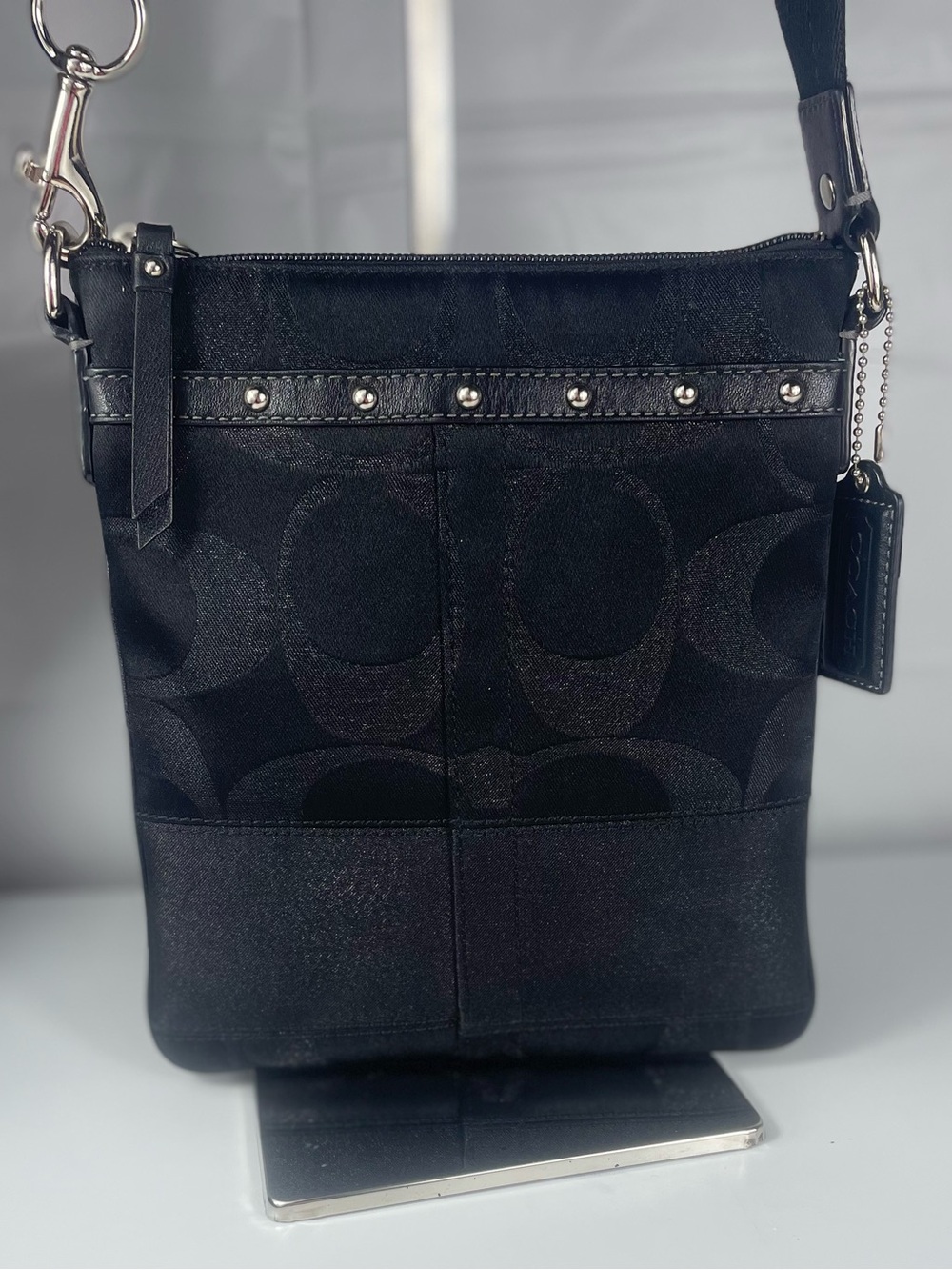 Coach Y2K Black Lurex Metallic Stud Swingpack – COA – Rare Early‑2000s Style